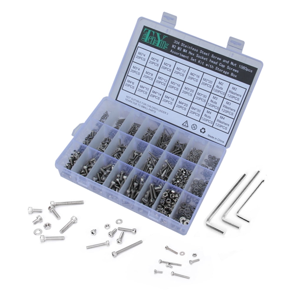 YSNOOWE 1080Pcs 304 Stainless Steel Socket Screw Nut Washer Kit with Flat Washers for Home and Industrial Use