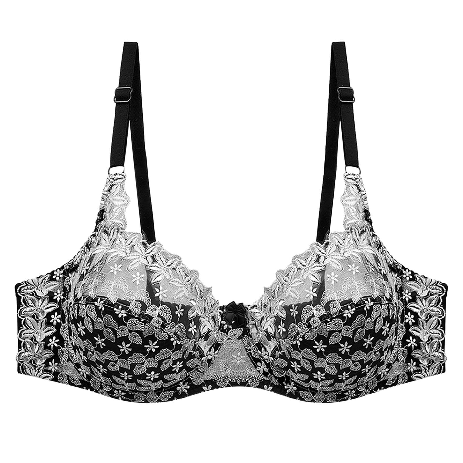 Plus Size Bra for Women Sheer Mesh Full Cup Bralettes Lace Embroidery ...