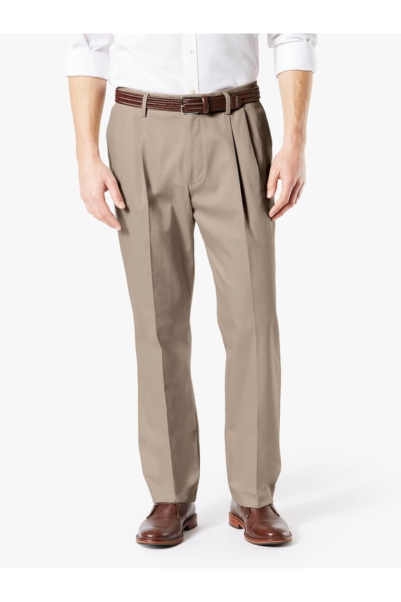 Men's Pleated Classic Fit Signature Khaki Lux Cotton Stretch Pants