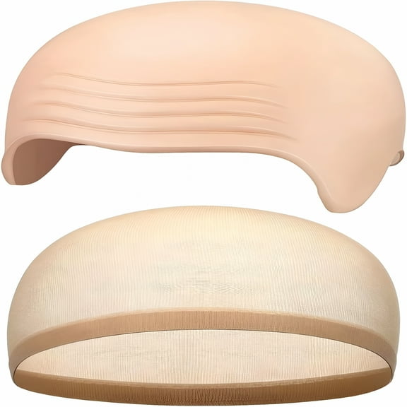 TELOLY 2 Pieces Halloween Bald Cap Makeup Latex Bald Head Wig Caps Cosplay Costume for Adults
