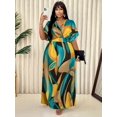 thumbnail image 5 of Blue Yellow Plus Size Women V-Neck Wrap Maxi Dress With Abstract Leaf Print Casual Elegant Summer Dress, 5 of 7
