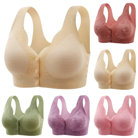 ATOYSOY Women's Plus Size Everyday Bra Wireless Breathable Push Up Underwear Front Closure Smoothing Comfort Bra Thin Lightweight Beige L