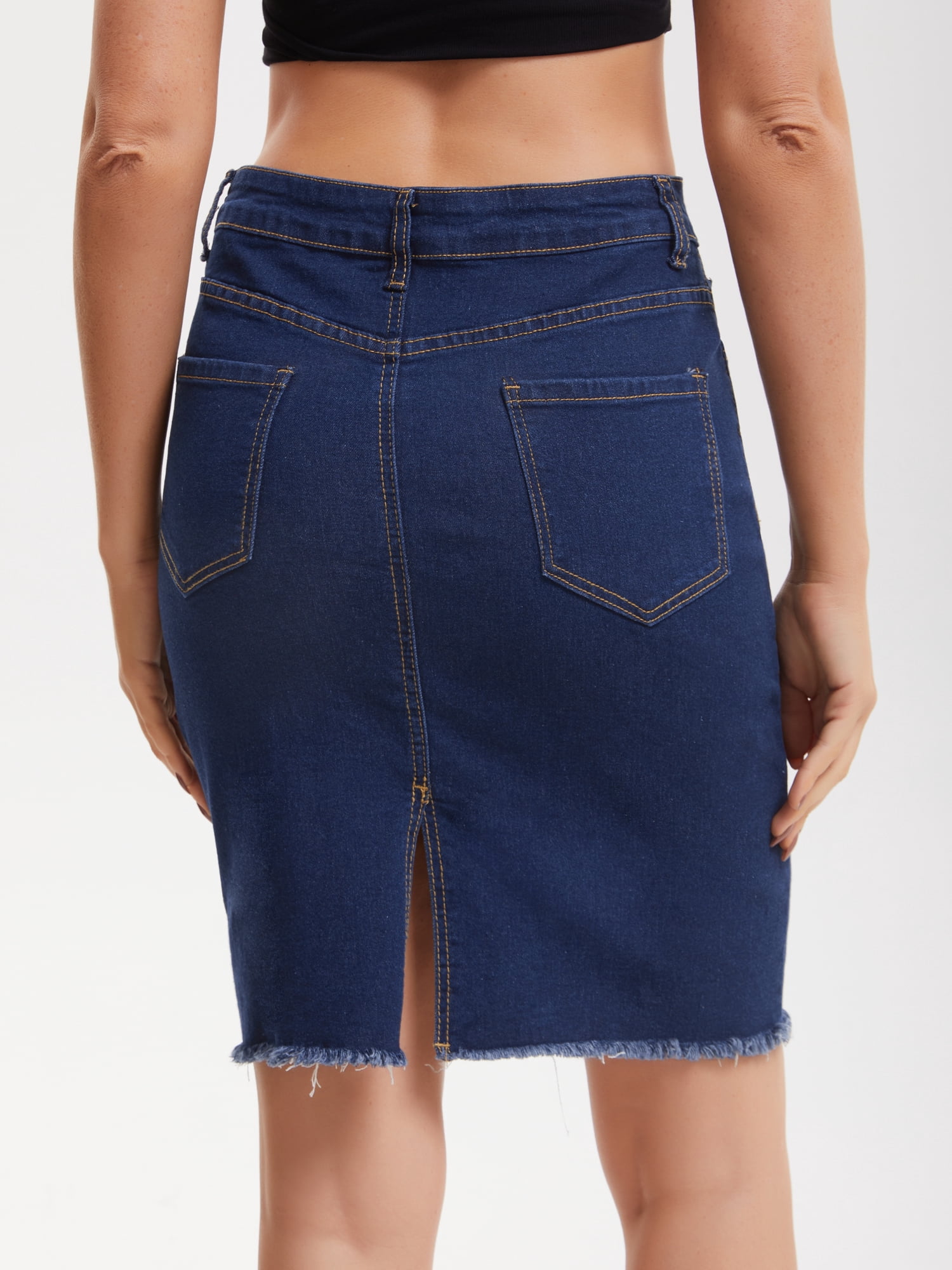 DARING DIVA Women's Denim Above the Knee Pencil Skirt X-Large Black Blue