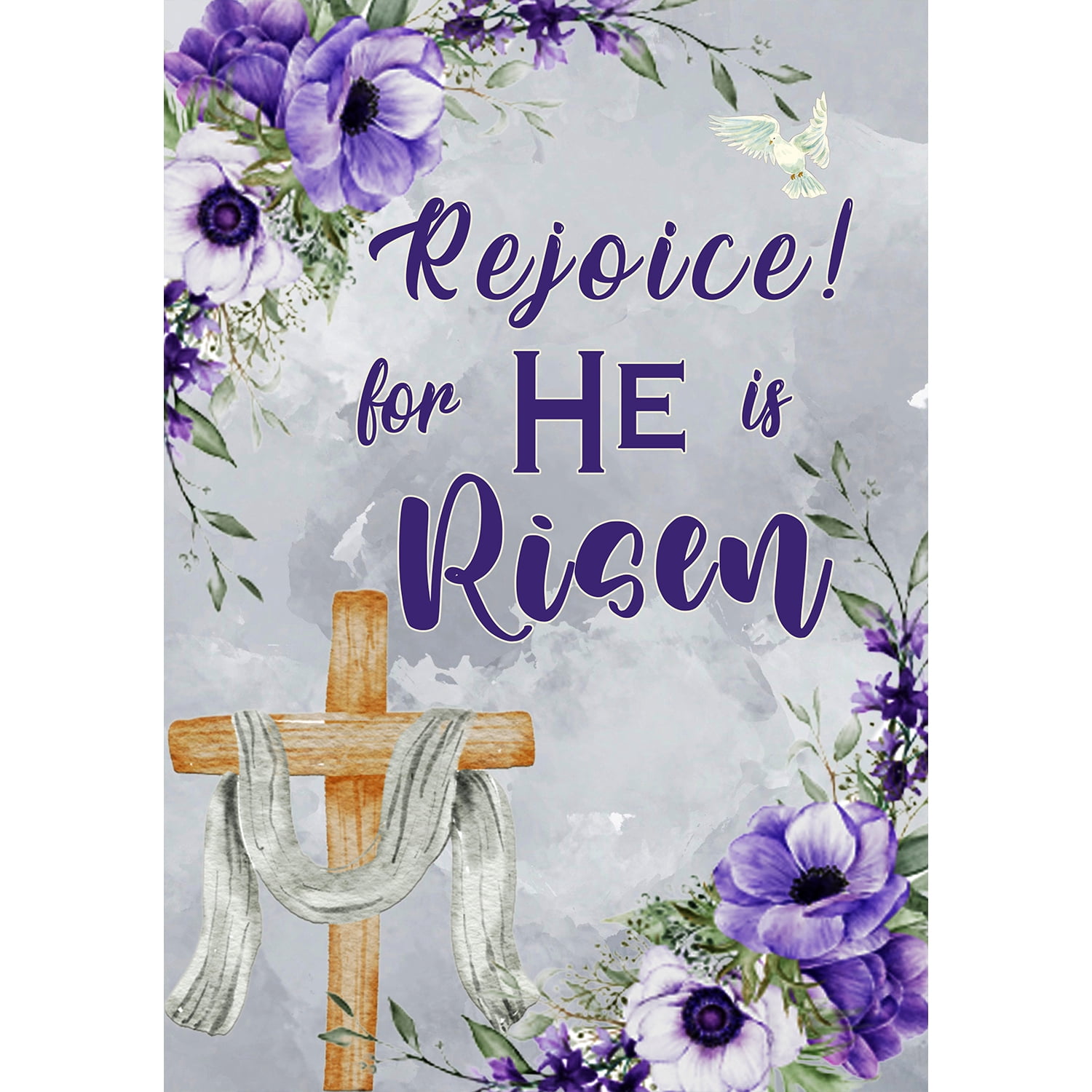 America Forever He is Risen Easter House Flag 28 x 40 inch Double Sided Rejoice Religious Cross Purple Pansy Flowers Small Spring Holiday Seasonal Easter Day Flags for Outdoor Yard Lawn Decoration