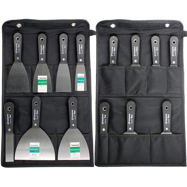 Juego de espátula, cuchillo para masilla, juego de 7 cuchillos para rascar y masilla, mango de plástico antideslizante con una bolsa de herramientas de almacenamiento de lona portátil JFHHH pequeña