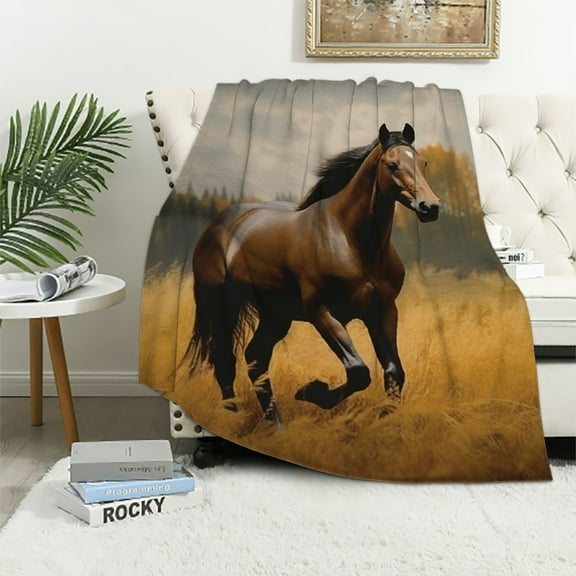COMIO Horse Blanket for Girls, Horse Throw Blanket Lightweight Super Soft Flannel Blanket Gifts for Horse Lovers Small