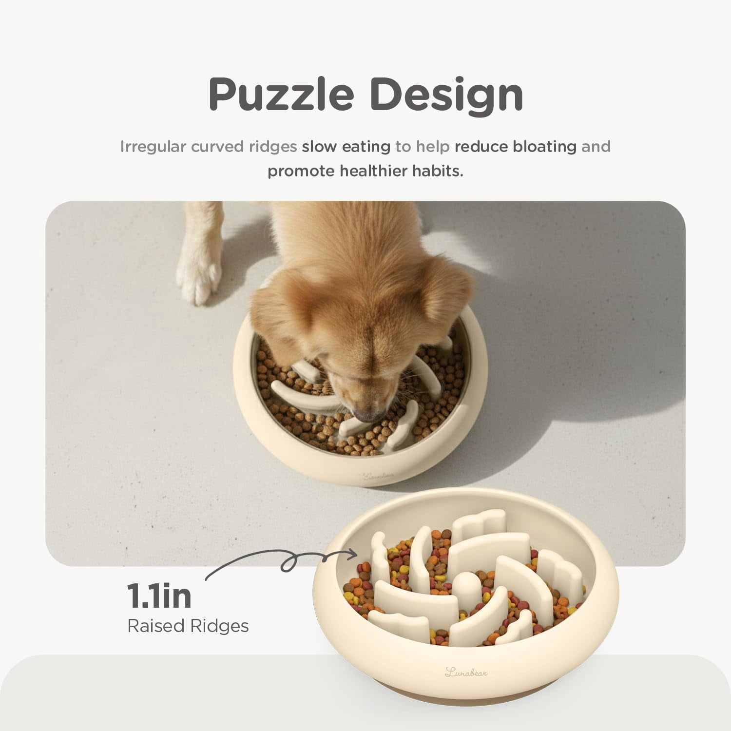 Lunabear Slow Feeder Dog Bowls Made of Premium Food-Grade Silicone, Anti-Choking & Slow Eating for Improved Digestion, Non-Slip, Soft & Durable (Ivory, Standard)