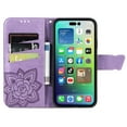 thumbnail image 3 of Feishell Wallet Case for Apple iPhone 15,Butterfly & Flower Embossed PU Leather TPU Inner Shell Magnetic Flip Stand Card Slots Shockproof Protective Phone Cover,Lightpurple, 3 of 8