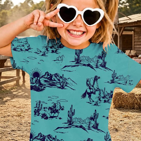 Boys Graphic Tees Loose Fit Graphic Print Crewneck Short Sleeve Breathable Tee for Casual Wear Boys' Tops Tees Shirts Blue 2 Years-3 Years