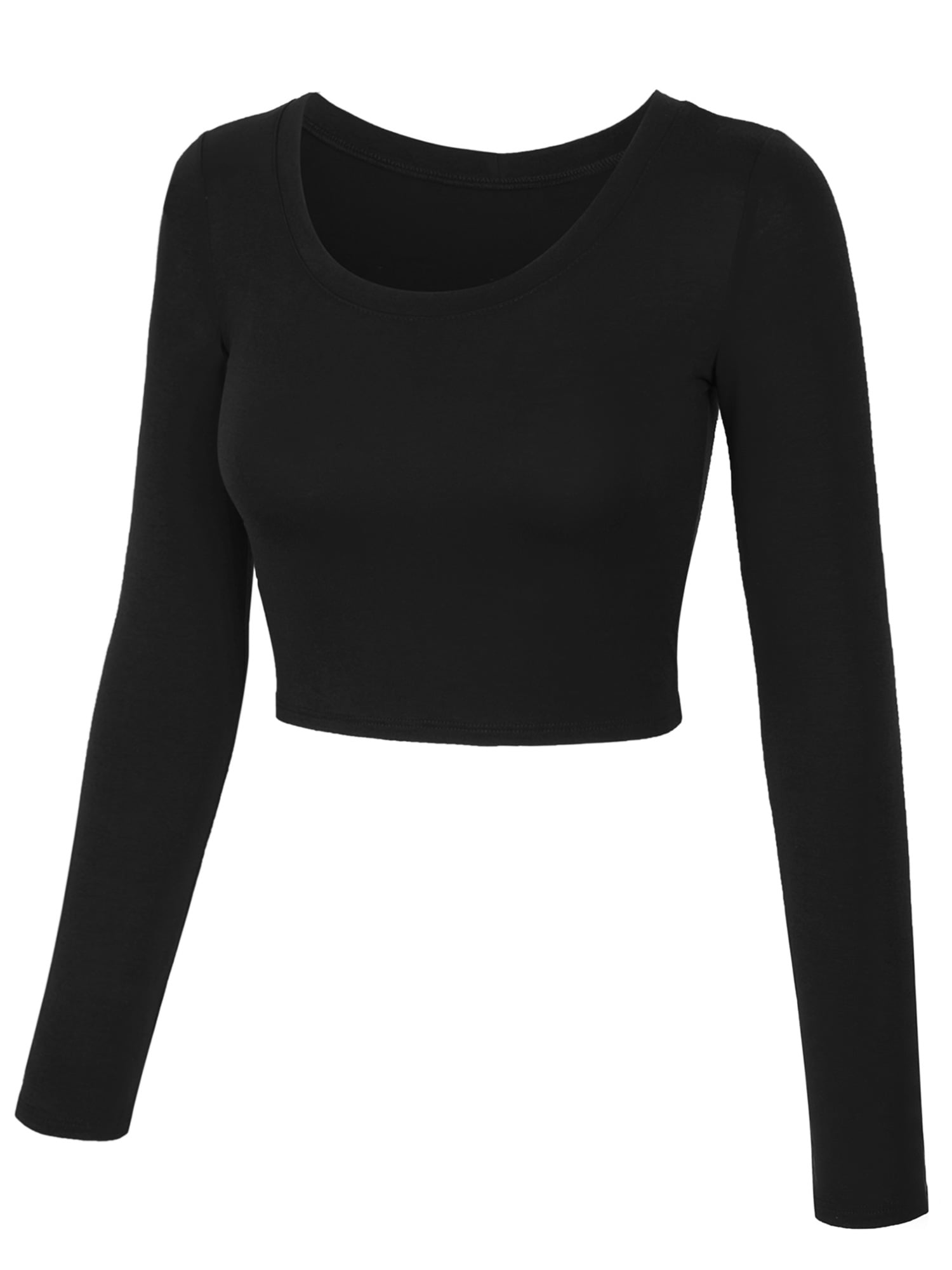 Hylde kvarter Sump KOGMO Womens Long Sleeve Crop Top Solid Round Neck T Shirt - Walmart.com