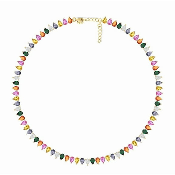 925 silver Lab multi Sapphire Pear Tennis Necklace,Lab Multi Sapphire Gemstones Necklace Birthstone Necklace,Mom Birthday Gift,Gift For Her,