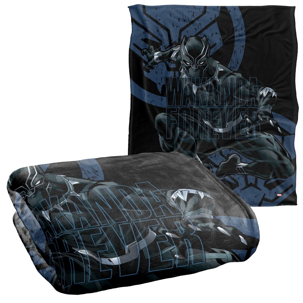Marvel Black Panther Blanket, 50"x60", Wakanda Forever Blue, Silky