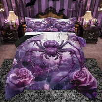 Feelyou Gothic Spider Teens Queen Comforter Set, Dreamy Purple Animal Bedding Sets, Valentine's Day Rose Floral Reversible Bedding Comforter Set, Lightweight Room Decor, 3-Piece