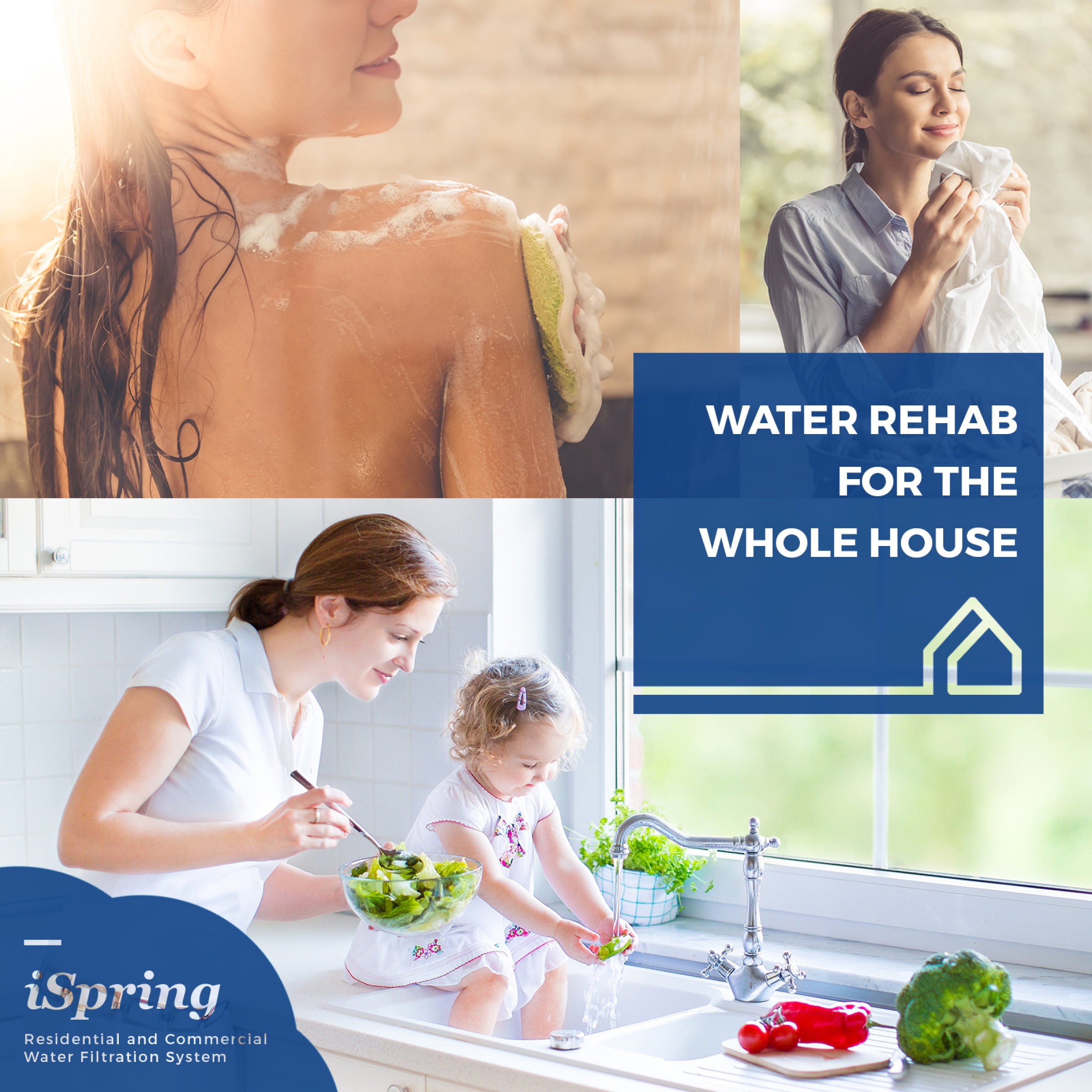 iSpring WGB32B-PB 3-Stage Whole House Water Filtration System w/ 20-Inch Sediment, Carbon Block, and Lead Reducing Filter