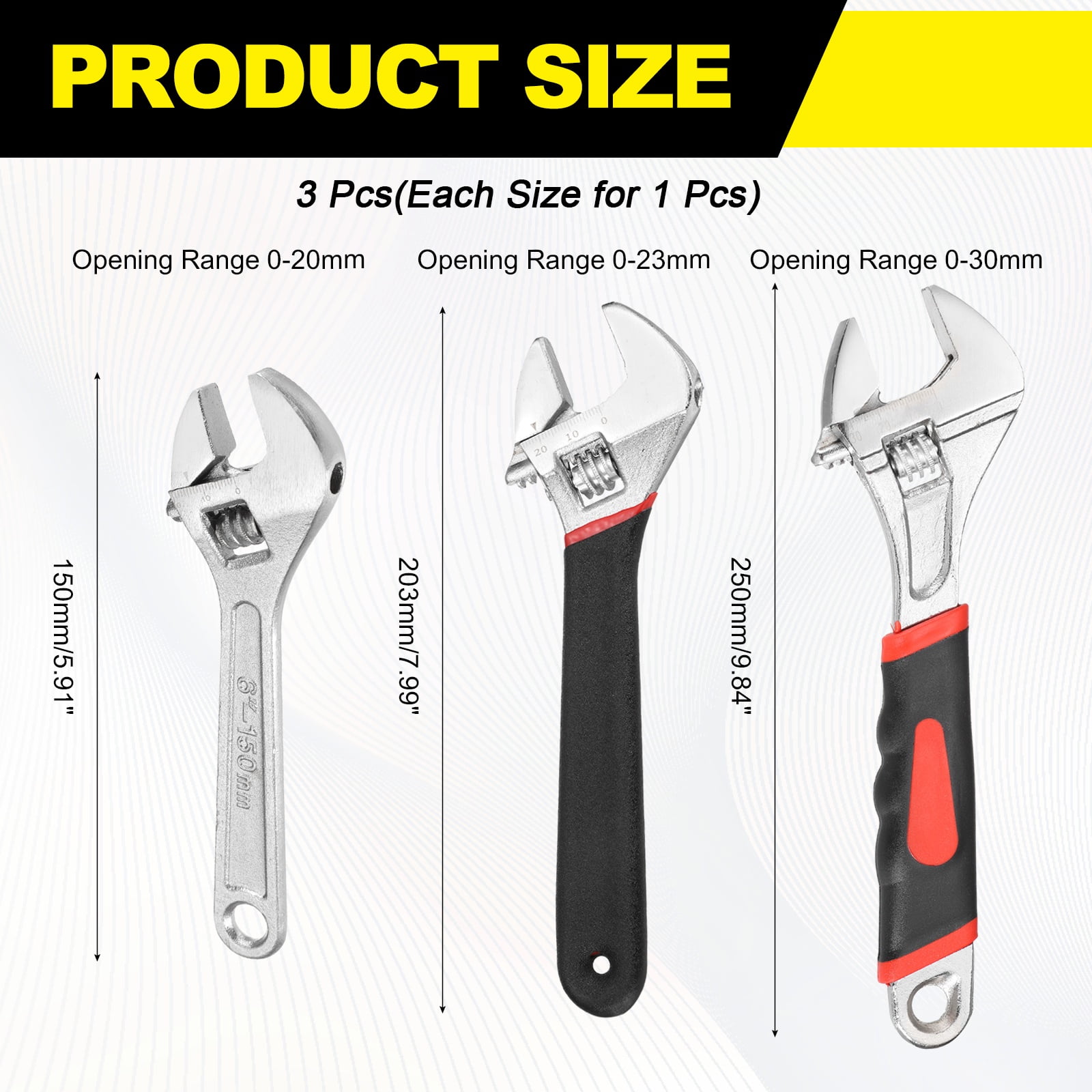 Uxcell 3pcs Adjustable Wrench 6/8/10" High Carbon Steel Industrial Wide Jaw Wrench Adjustable Repairs Spanner Tool with Graduated Scale for Home Garage Workshop Plumbing, Silver/Black/Red