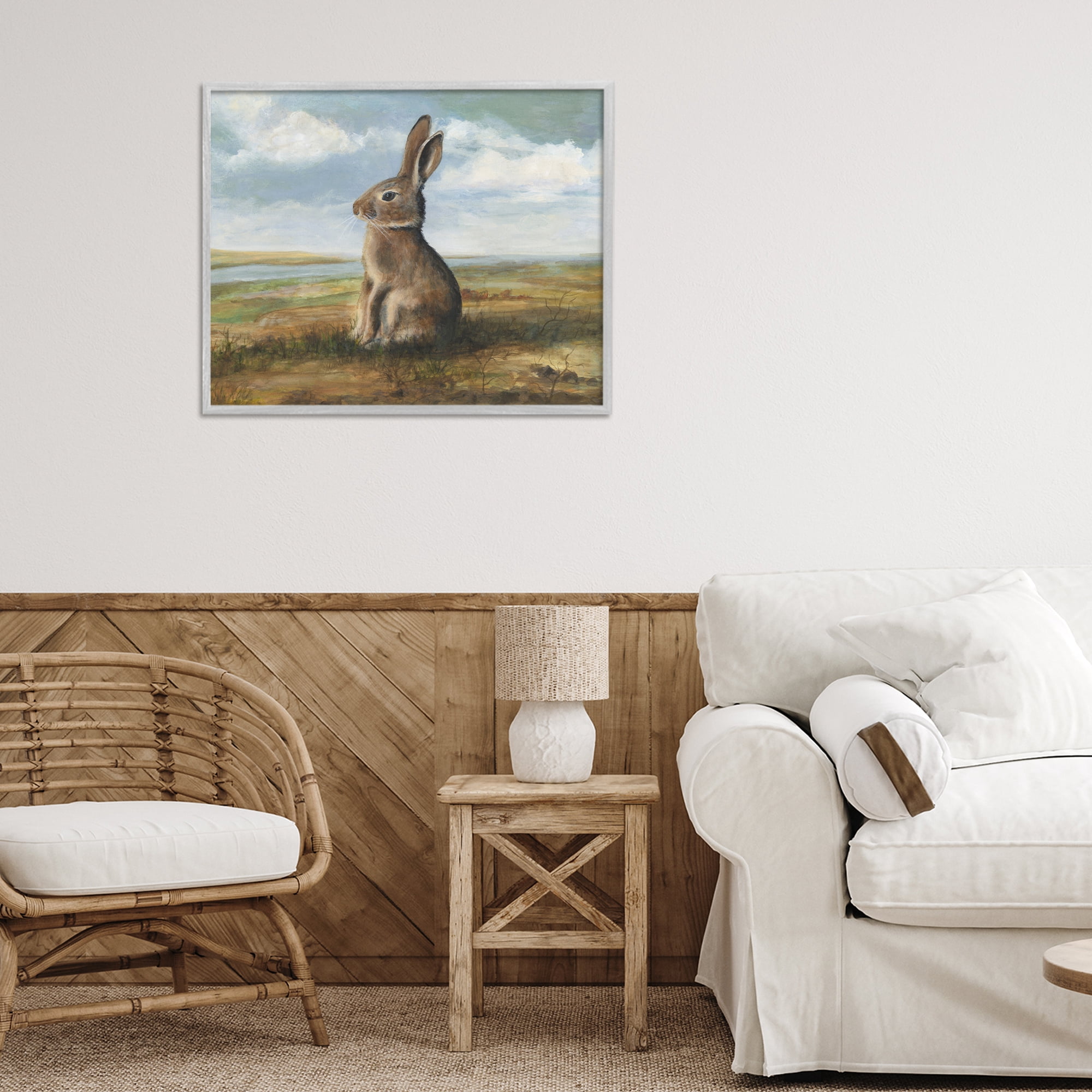 Stupell Industries Classic Rabbit in Countryside Gray Framed Giclee Art, design by Michael Willett