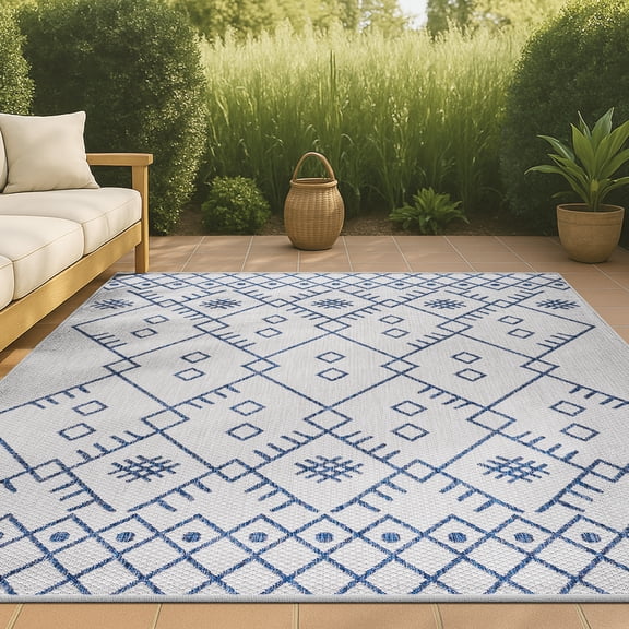 JONATHAN Y SANTA MONICA 8 x 10 Area Rug, Boho Moroccan - Ivory/Navy, SMB123B-8