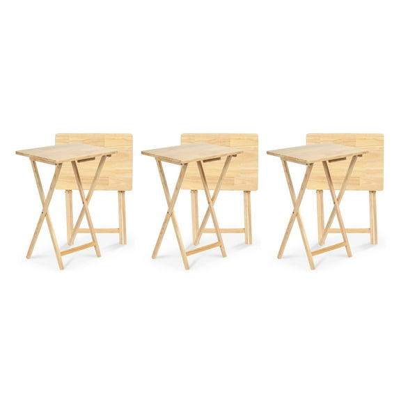 PJ Wood Folding Portable TV Snack Tray Table, Natural Finish (6-Piece Set)
