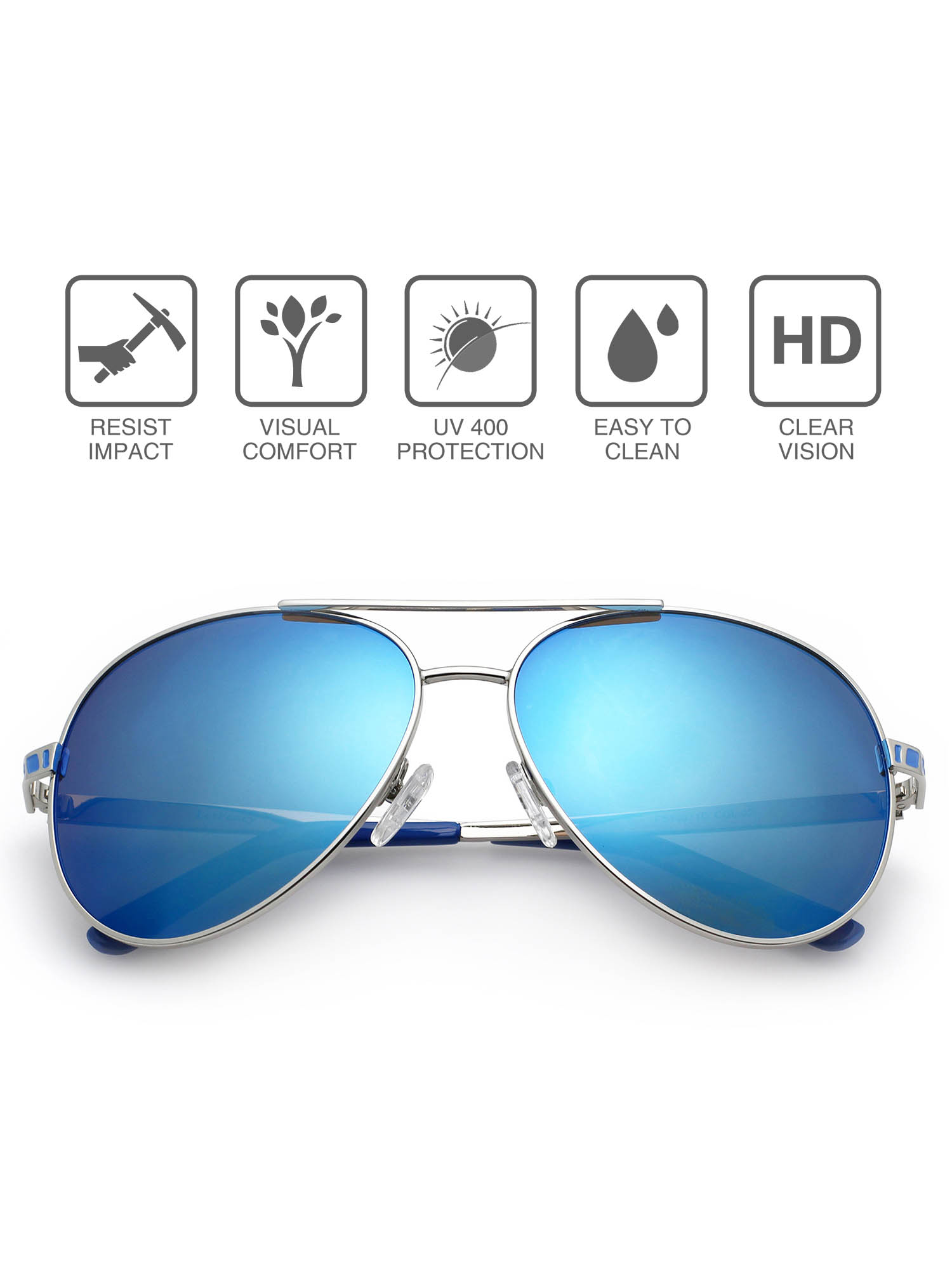 Aviator Sunglasses for Women with Case, Blue Mirrored, 61mm - image 7 of 10