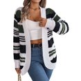 thumbnail image 3 of Womens Color Block Striped Cardigan Colorful Long Sleeve Open Front Knitted Cardigan Loose Outwear Coats Army Green S, 3 of 9