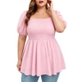 thumbnail image 2 of Ashirexll Summer Tops for Women Summer Solid Color Ruched Short Sleeve Pullover Top for Warm, 2 of 6