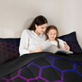 thumbnail image 5 of Feelyou Kid Honeycomb Stripe Queen Comforter Set, Red Blue Abstract Bedding Set, 3pcs, 5 of 8