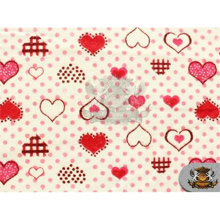 Cotton Flannel POLKA DOTS HEARTS RED Fabric / 45