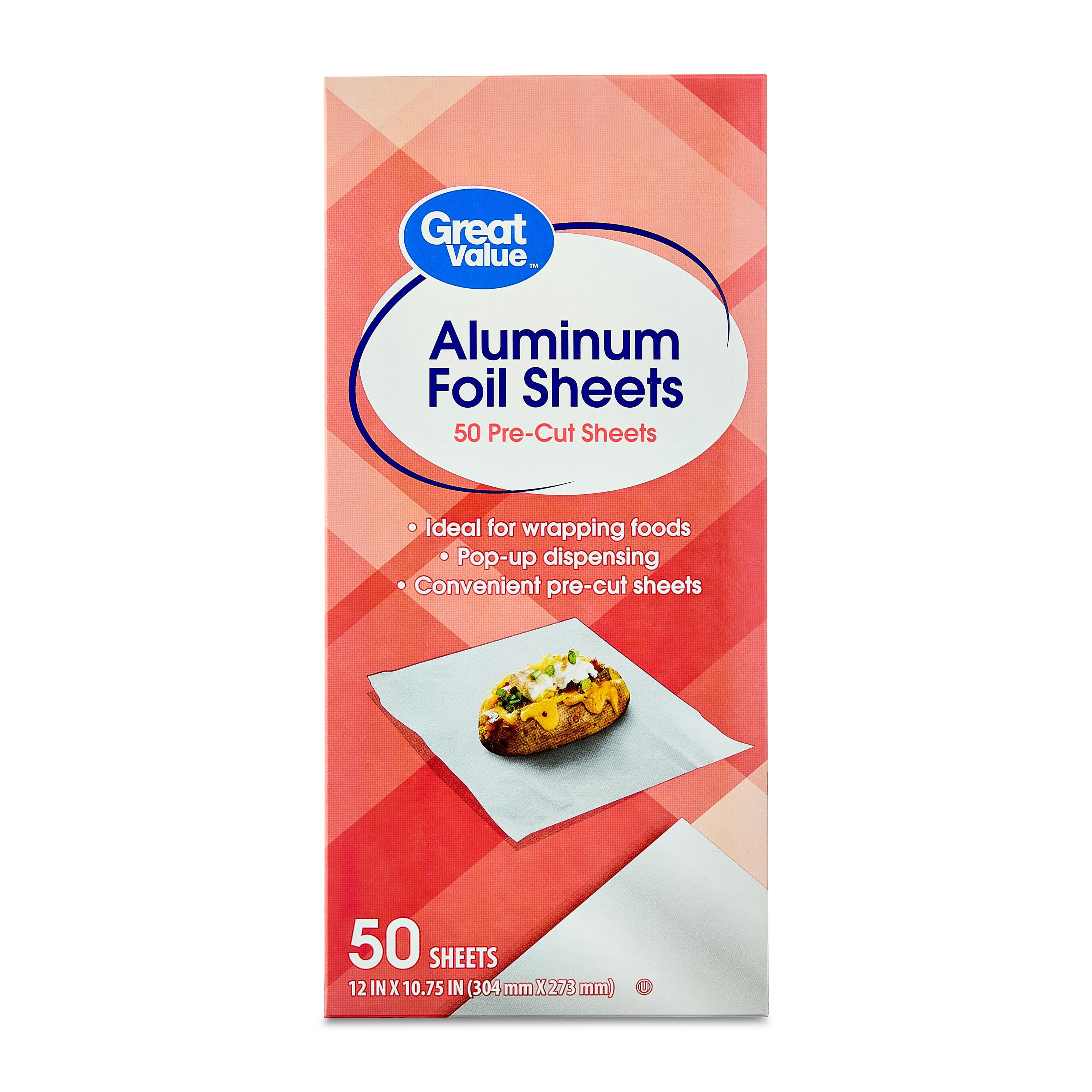 (9 pack) Great Value Pre-Cut Aluminum Foil Sheets, 12 x 10.75 Inches, 50 Count