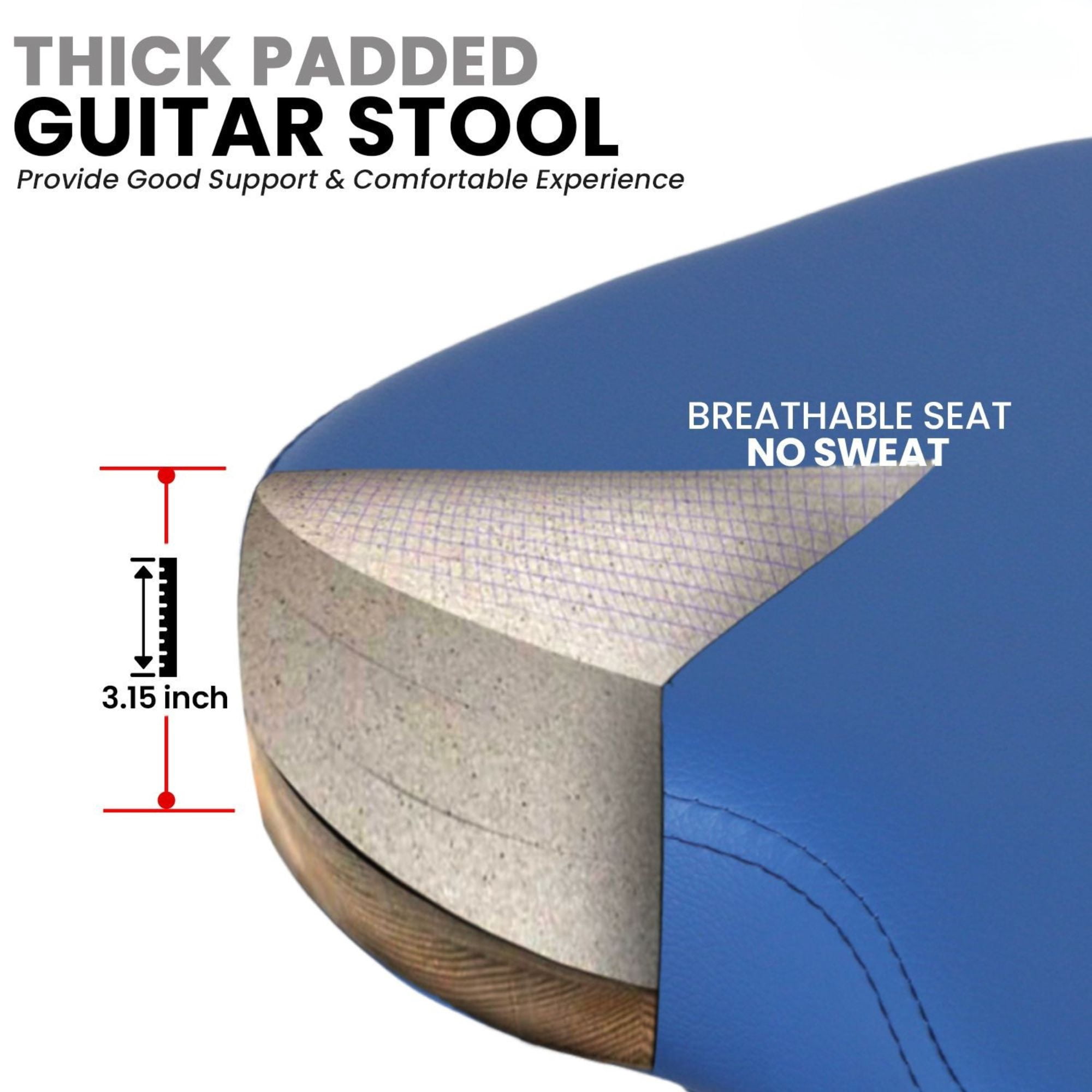 Padded Guitar Stool with Backrest, Built-in Stand & Footrest - Blue