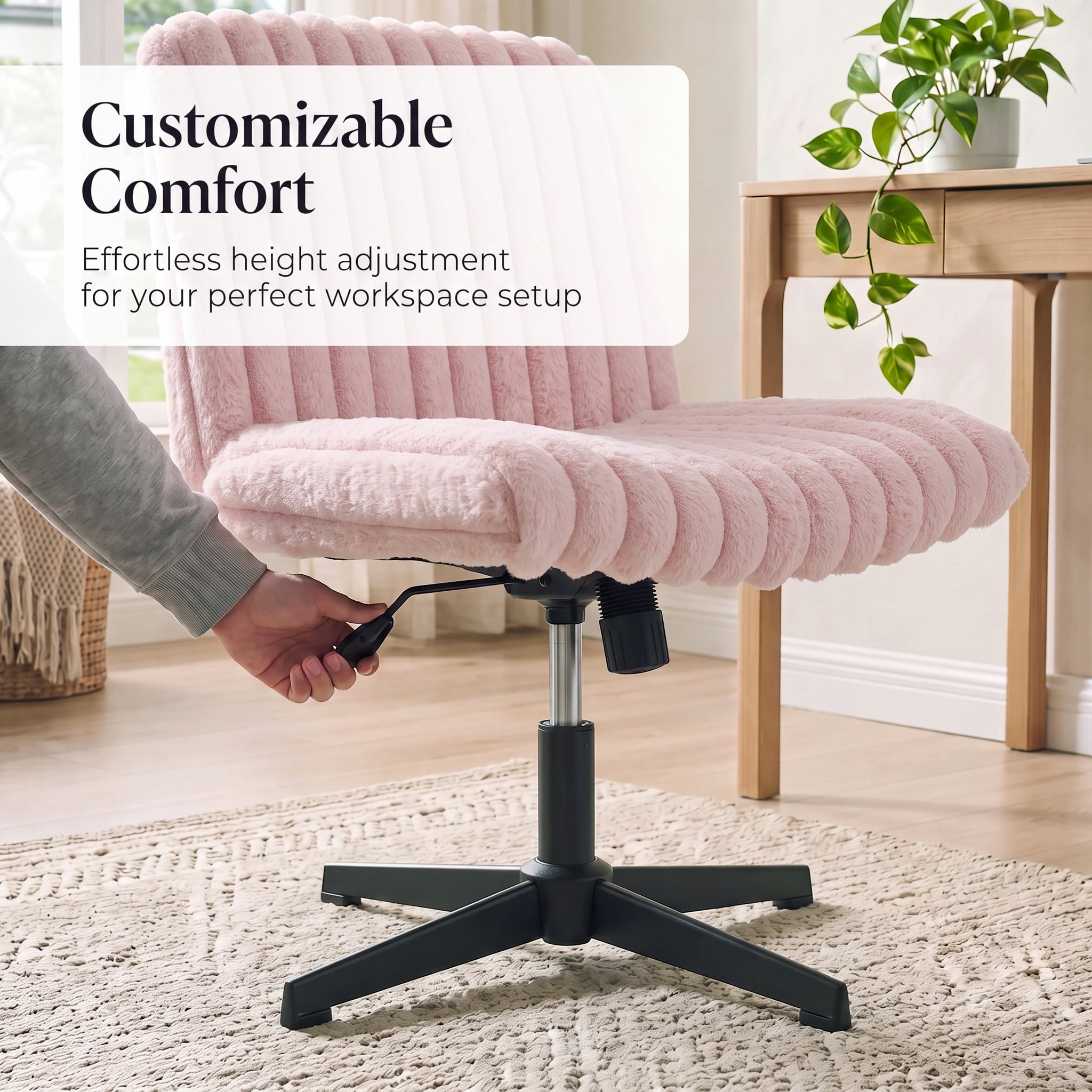 Roundhill Blynn Adjustable Swivel Criss Cross Chair, Wide Seat Office Chair Vanity Chair, Pink
