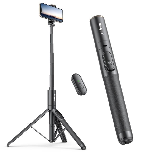 Sensyne 60 Phone Tripod & Selfie Stick, Lightweight All in One Phone Tripod Integrated with Wireless Remote Compatible with All Cell Phones for Selfie/Video Recording/Photo/Live Stream/Vlog(Black)