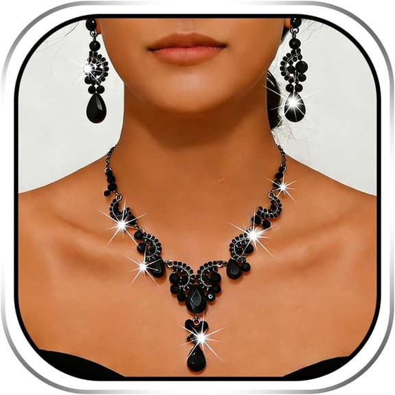 DESIGNICE Rhinestone Jewelry Set Crystal Necklace and Earrings Wedding Prom Jewelry Accessories for Women