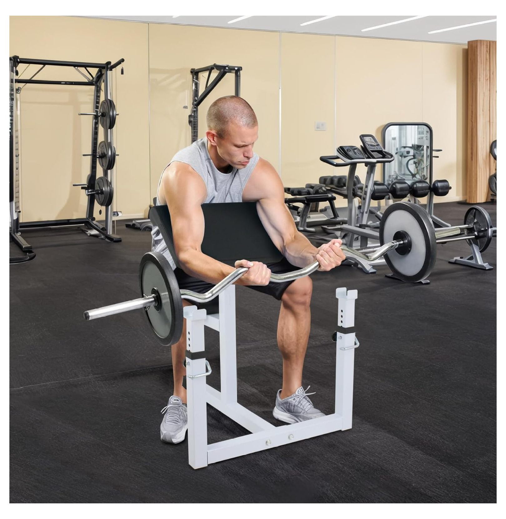 JungleA Adjustable Arm Preacher Curl Machine,Bicep Tricep Muscle Strength Training Weight w/Rack,Seated Arm Isolated Rack and Dumbbell Station for Home Gym Workout, Lbs Capacity