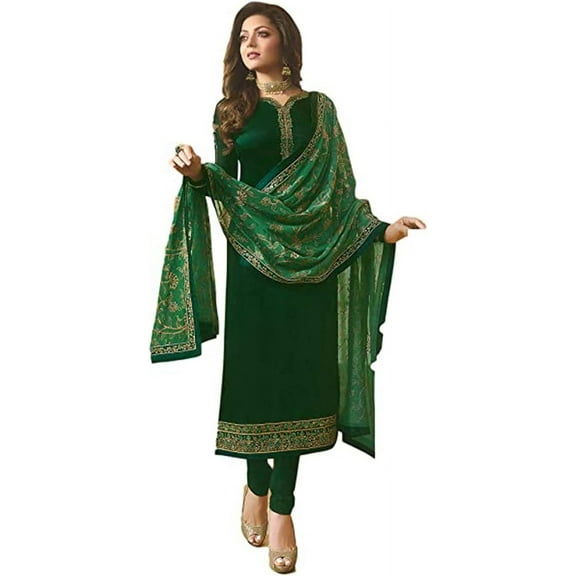 Traditional Wear Pakistani Indian Designer Stitched Churidar Salwar Kameez Dress ( Green, L - 42 )