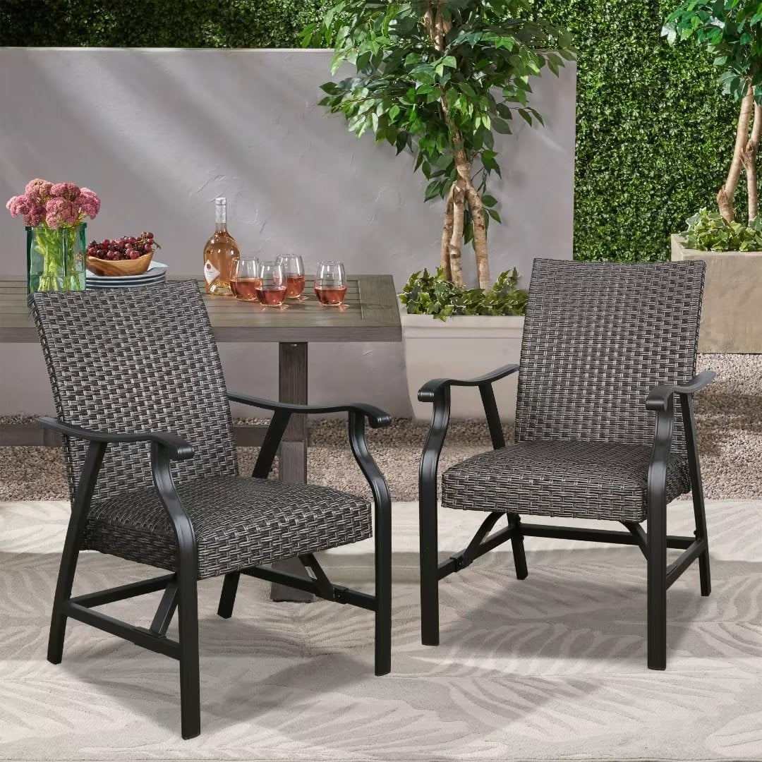 Iwicker Patio 2Piece Wicker Club Chair Rattan Padded Rocking Motion