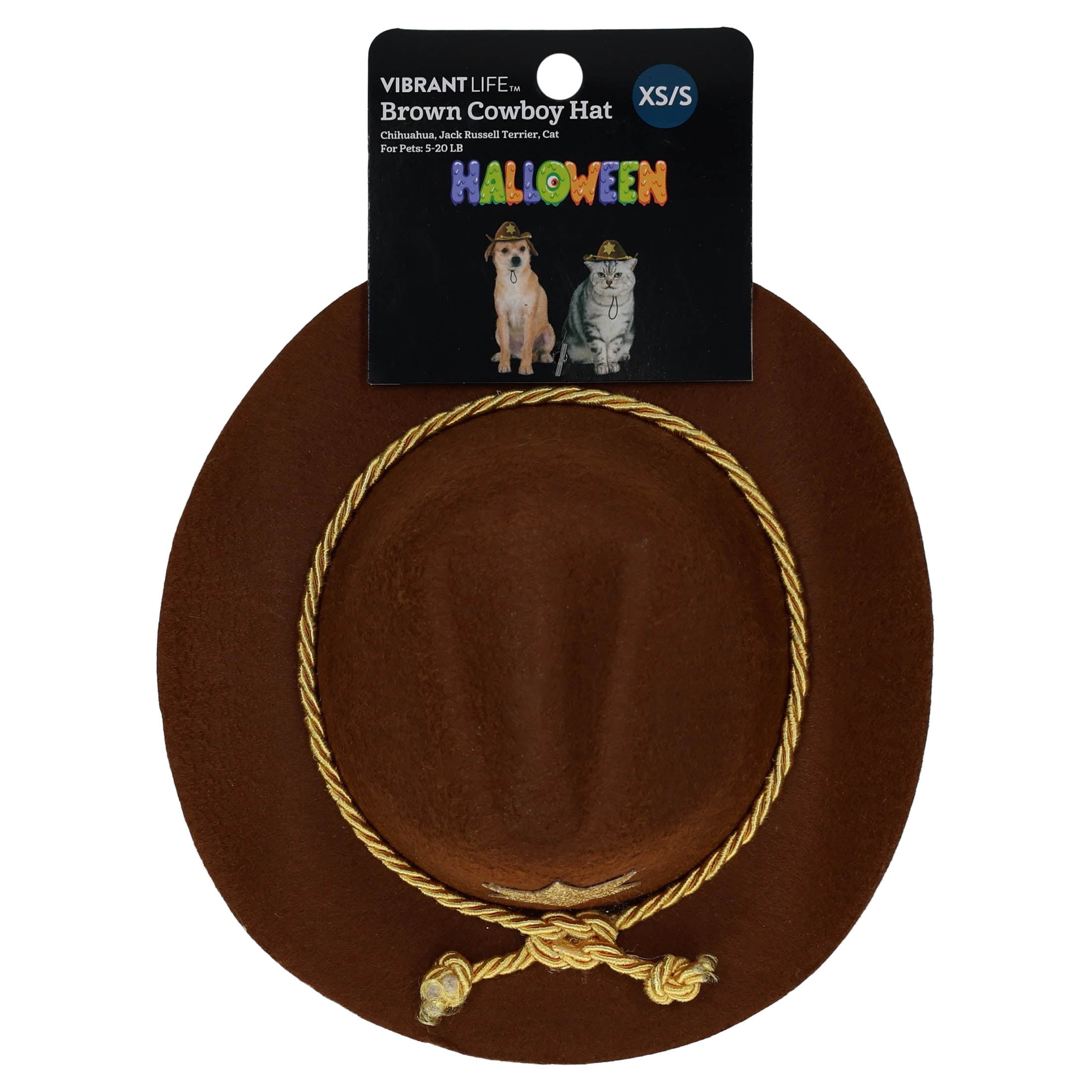 Vibrant Life Halloween Cowboy Hat Costume for Dogs and Cats, Brown, XS/S