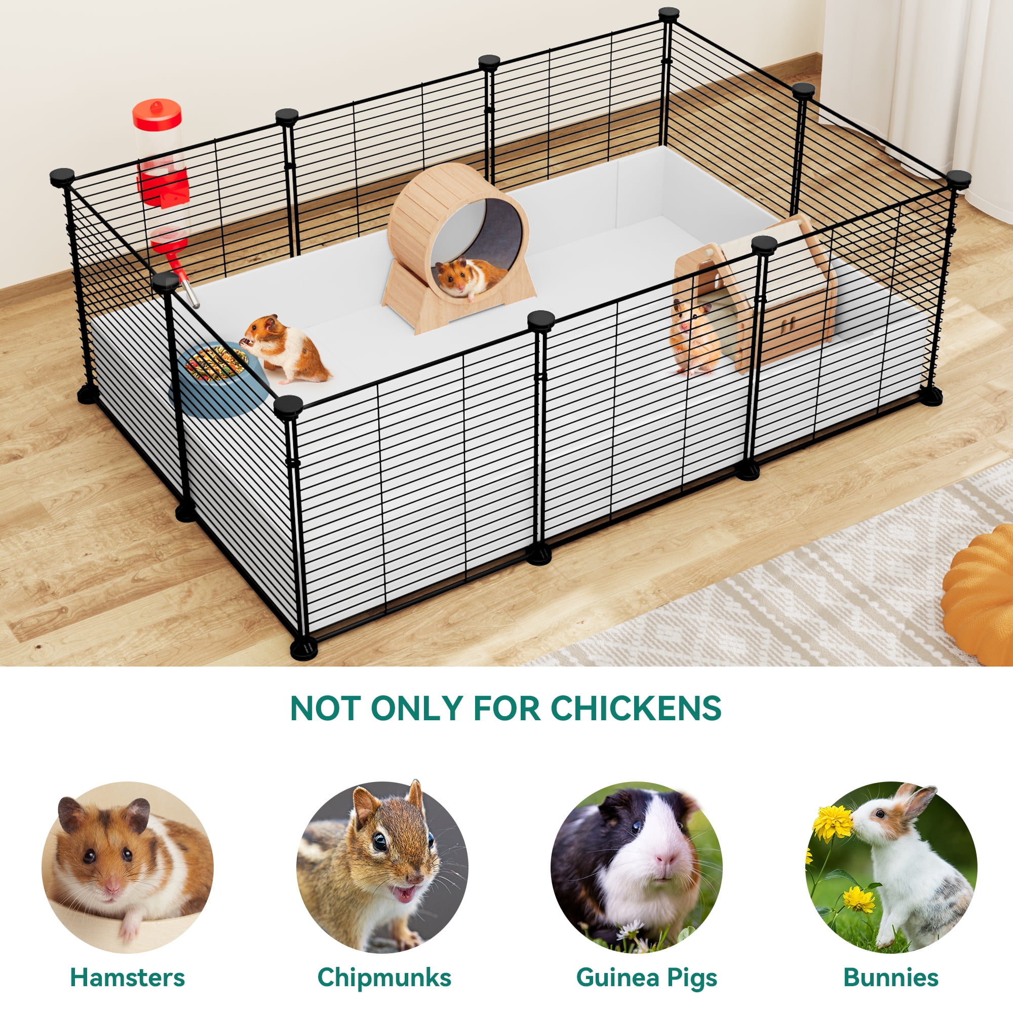 Dextrus Small Animal Cage Indoor Guinea Pig Cage with Waterproof Plastic Liner 4x2 Playpen for Chinchilla and Hamster. Customize with DIY 24PCS Panels creating a versatile and secure habitat fence Wal...