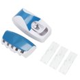 thumbnail image 1 of Dispensador automático de pasta de dientes montado en la pared, exprimidor, soporte para cepillo de dientes, juego para baño familiar, azul, 1 of 11
