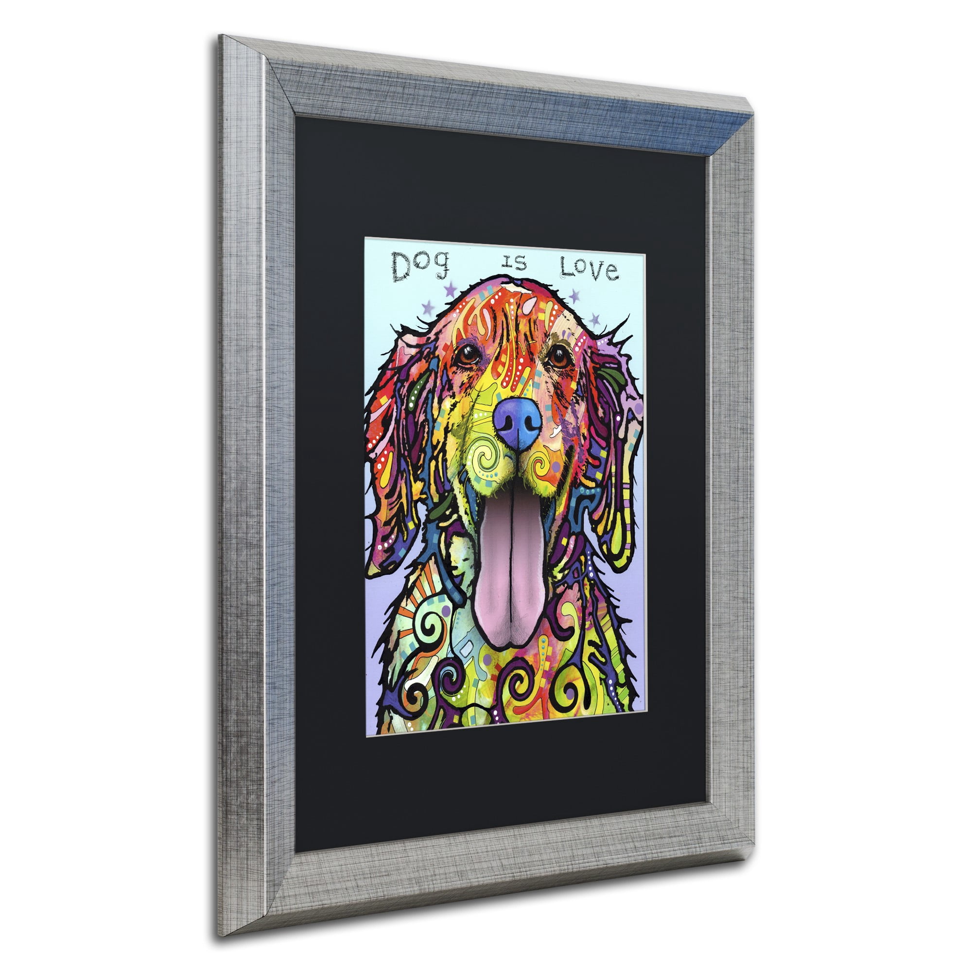 Trademark Fine Art 'Dog Is Love' Canvas Art by Dean Russo, Black Matte, Silver Frame