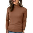 thumbnail image 2 of Turtleneck Sweaters for Women - Oversized Fall Winter Long Sleeve Soft Dressy Casual Knit Pullover Tops 2025 Brown XL, 2 of 5