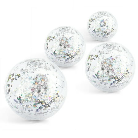 Whiteleopard Inflatable Beach Balls(4 Pack),16 in Glitter Swimming Pool Toys for Summer Water Games