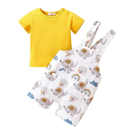 

WUXIAN Toddler Baby Boy Summer Gentle Playsuit Clothes Cute Pattern Print Tops And Shorts Set Kid Cute Overalls Outfits Infants Children Classic Dailywear