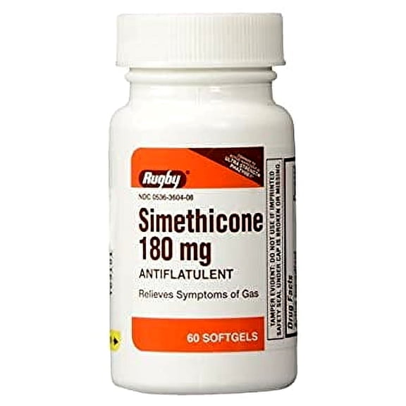 Rugby Ultra Strength Simethicone Gas Relief 180 mg, Gas Relief for Adults, Anti Flatulence, Bloating Aid, and Gas Fullness Reliever Pills - 60 Softgels