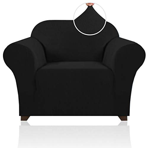 Stretch Armchair Covers for Chairs Slipcovers for Living Room Couch Covers for Chair Protectors Cover for Dogs / Pets / Kids, Feature Checks Pattern Jacquard Bouncy, Thick and Soft - Black