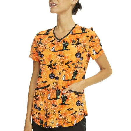 

Scrubstar Women s Creepy Creatures V-Neck Print Scrub Top