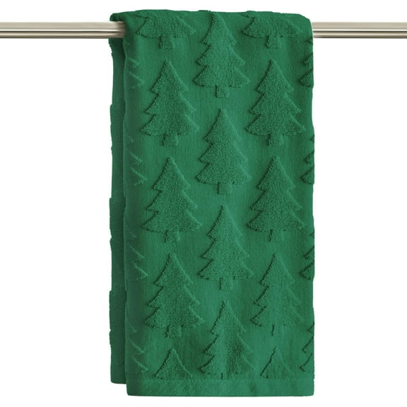 2 Pcs Beige 3D Xmas Tree Jacquard Christmas Hand Towels for Bathroom, 100% Cotton Soft Absorbent Bathroom Decor Towels, 13.7 x 29.5 Inch