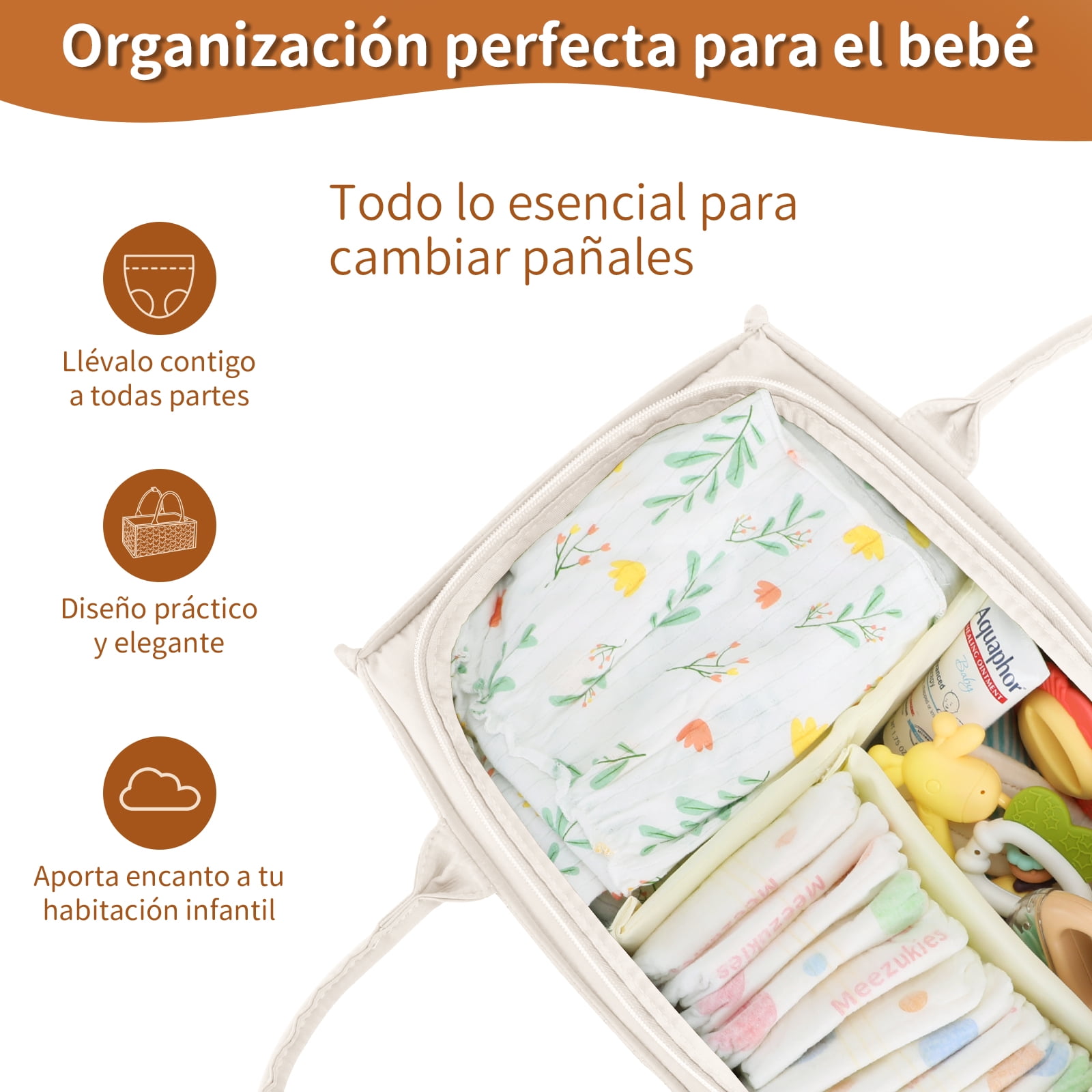 Baby Diaper Caddy, Soft Quilted Fabric Nursery Storage Organizer with Dividers & Side Pockets, Foldable Portable Changing Basket, Ideal Baby Shower Gift for Newborn