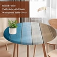 thumbnail image 4 of Blue Brown Ombre Round Tablecloth, Fitted Table Cover with Elastic for 55"-60" Round Tables, Vintage Country Wooden Table Cloth Outdoor Indoor Dinning Party Waterproof Tablecloths, 4 of 7