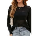 thumbnail image 3 of KelaJuan Women's Hollow Out Sweaters Long Sleeve Round Neck Solid Color Knit Pullover Jumper Tops, 3 of 6