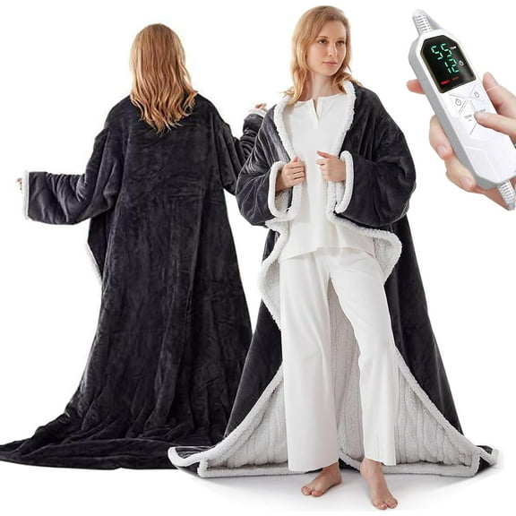 Snugama Heated Blanket, 2025 New Portable Electric Wearable Throw Blanket with Foot Pocket, Sleeves, Precise Temperature Control from 30° to 55°C, 1-12 Hours Auto Shut-Off, 50 * 70" (Black)